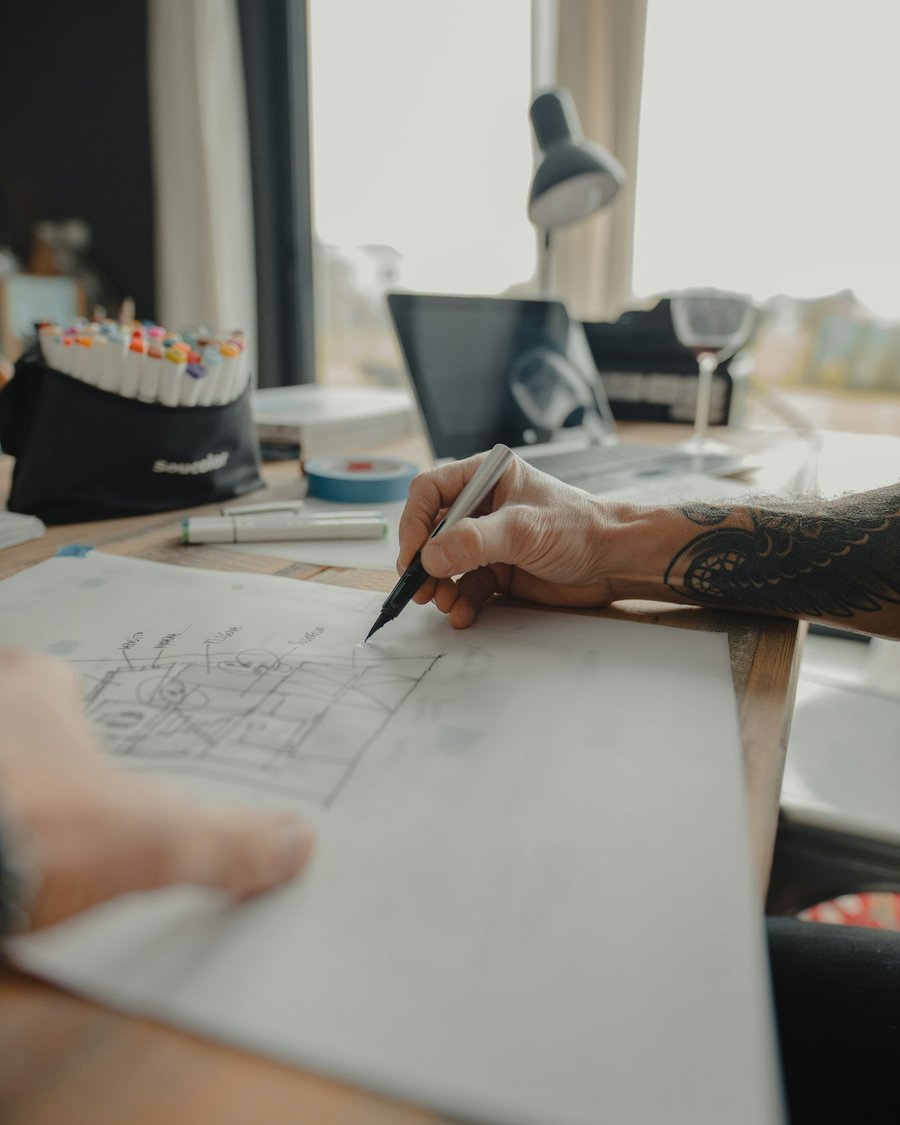Hand drafting a residential floor plan